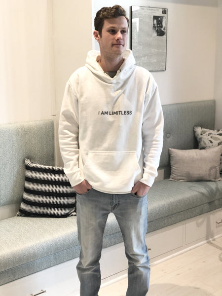 White hoodie with jeans sale