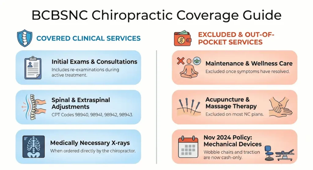 What chiropractic services does BCBSNC cover